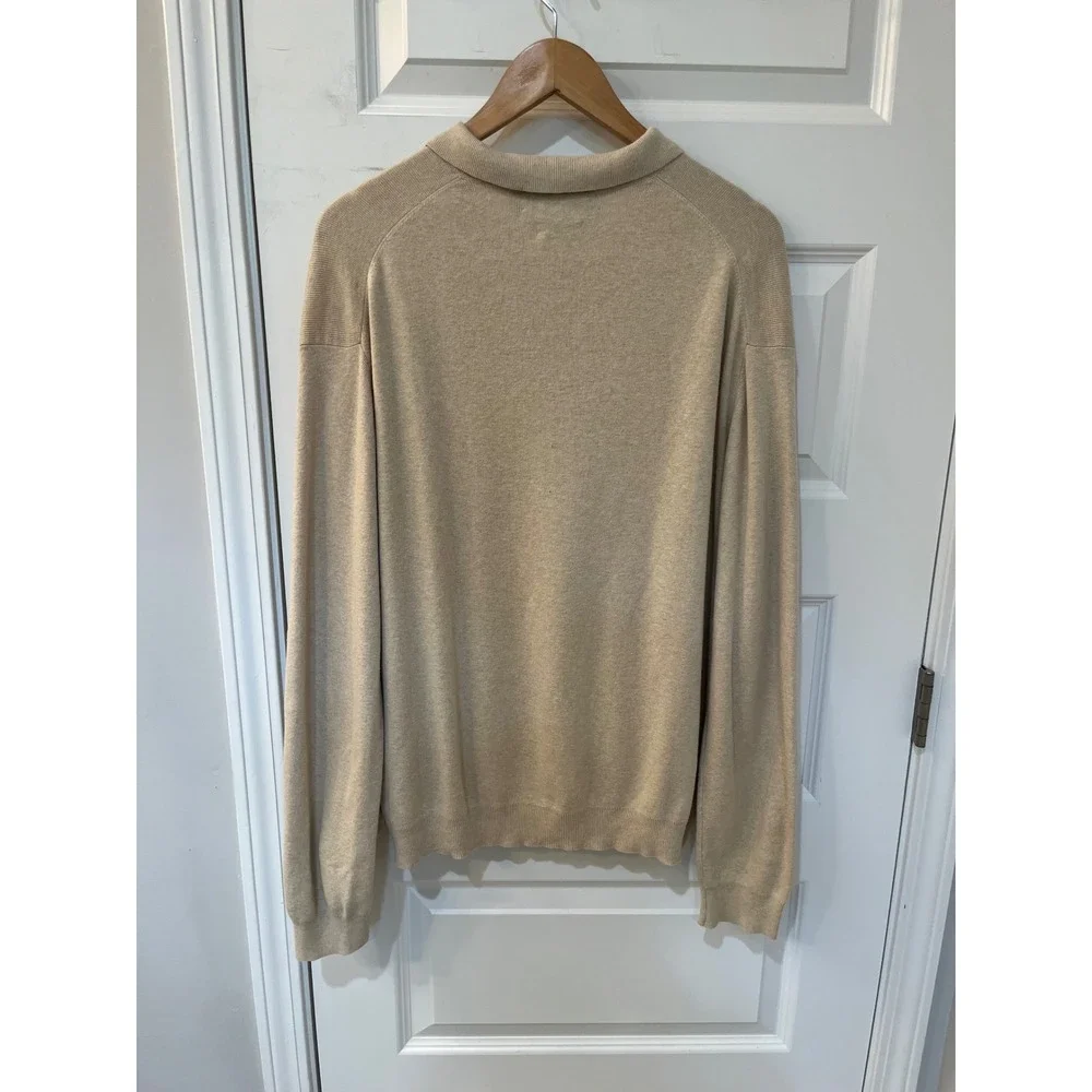 VTG‎ Polo Ralph Lauren Mens XXL Beige 100% Pima Cotton Long Sleeve Polo Sweater